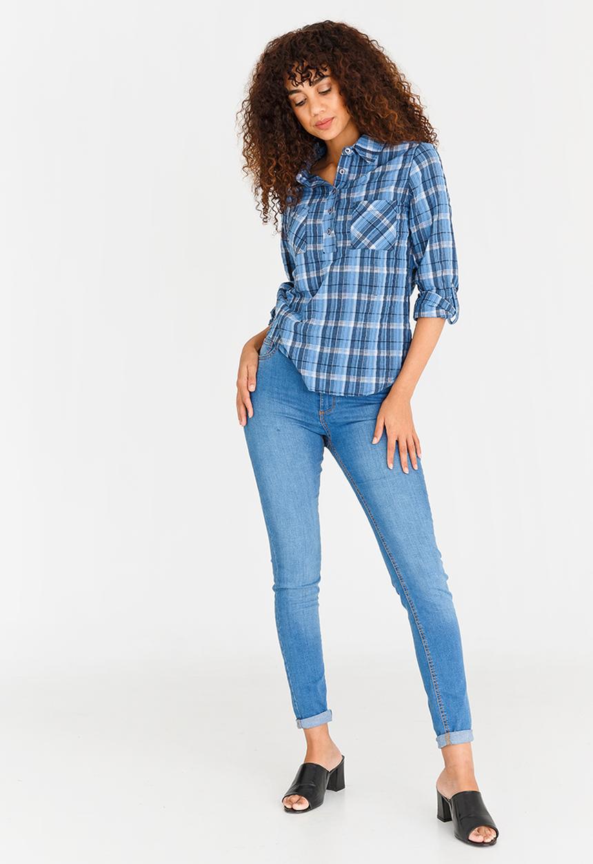 edit - Checked Shirt with Roll-up Sleeves Blue