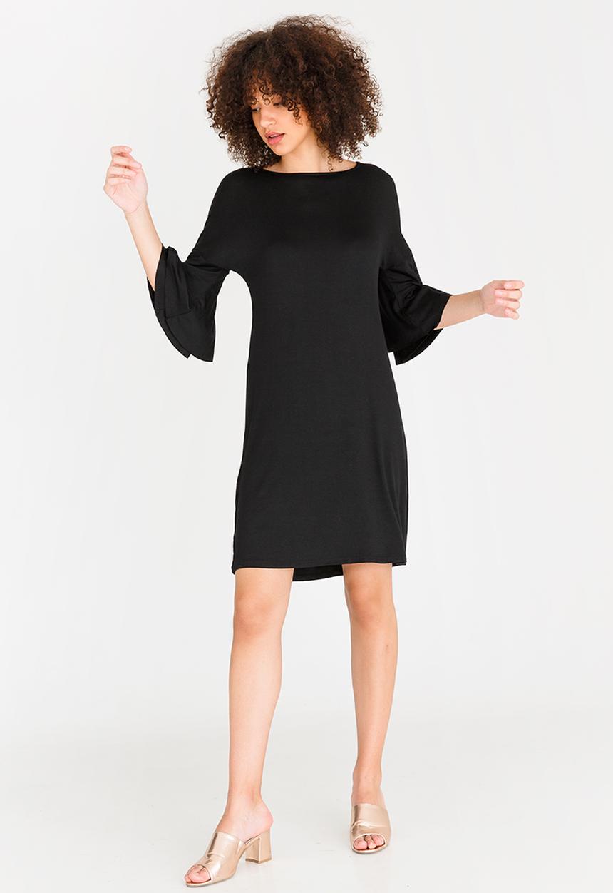 edit - 3/4 Frill Sleeve Dress Black