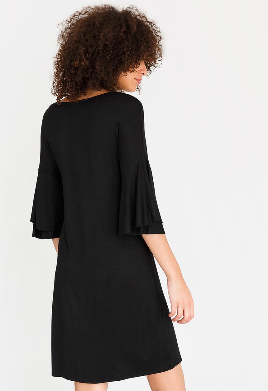 edit - 3/4 Frill Sleeve Dress Black