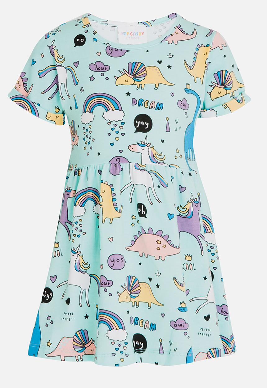 Pop Candy - Printed Short Sleeve Dress Green