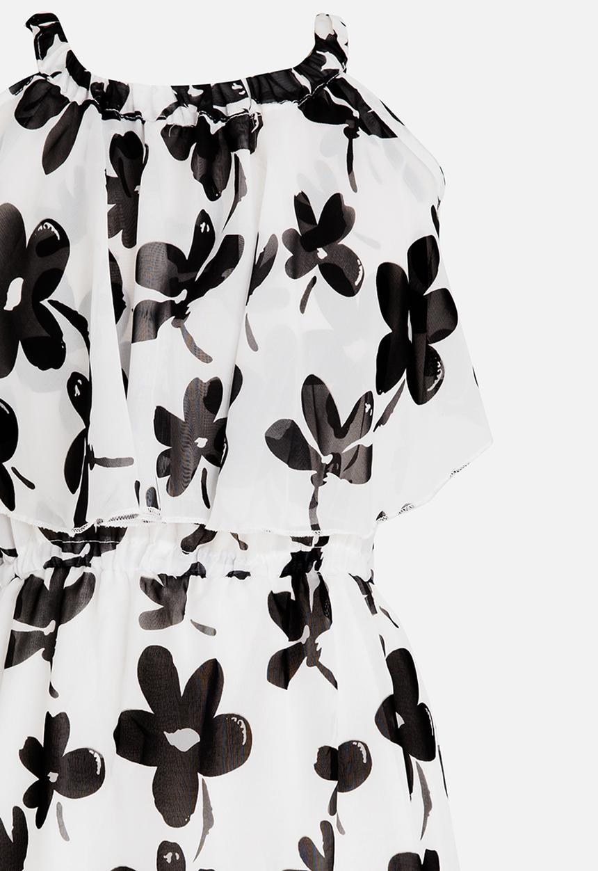 Pop Candy - Off Shoulder Flower Print Dress Black and White