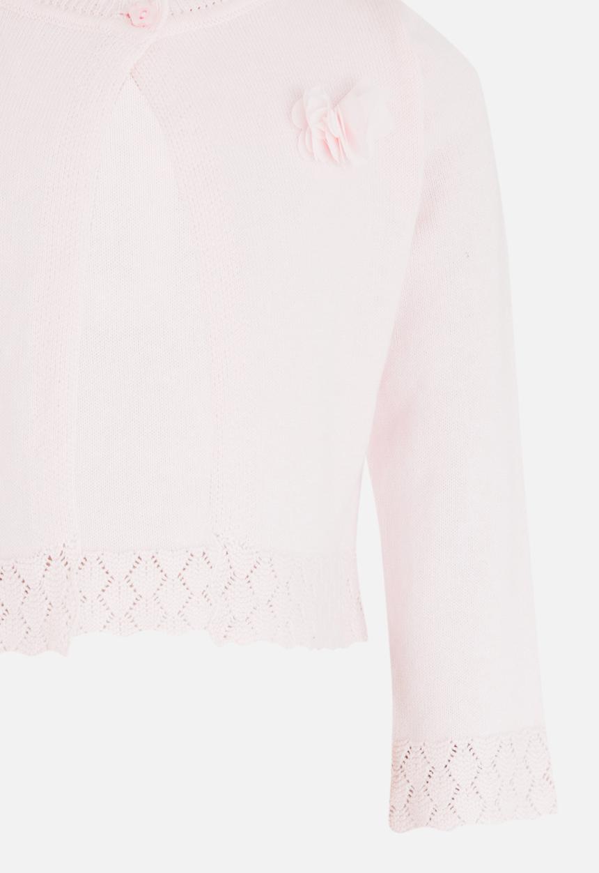 Pop Candy - Cropped Cardigan with Crochet Edging Pale Pink