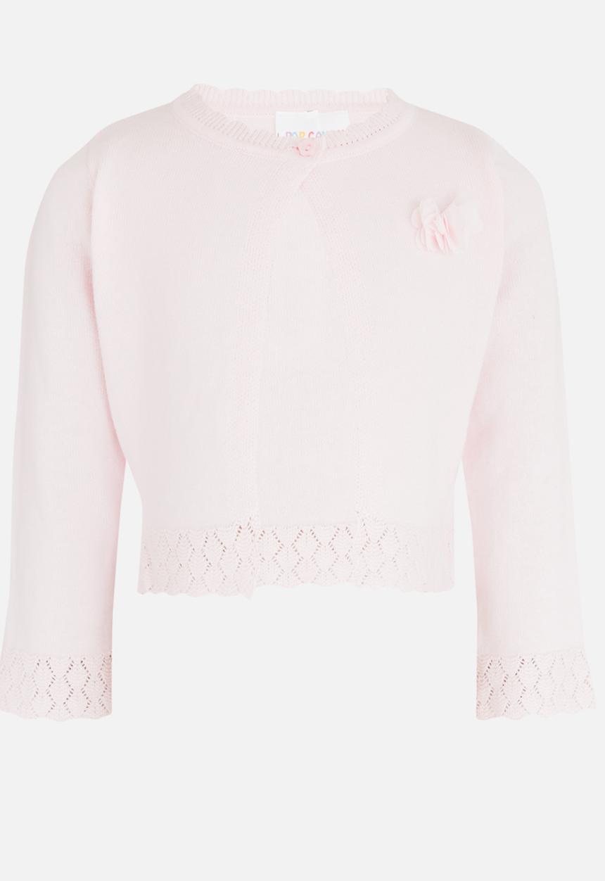 Pop Candy - Cropped Cardigan with Crochet Edging Pale Pink