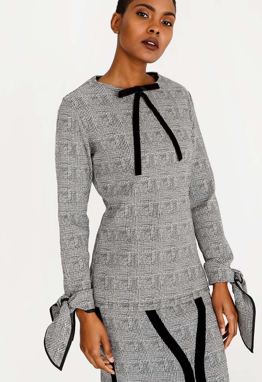 DAVID by David Tlale - Sandy Neck Tie Blouse Black and White