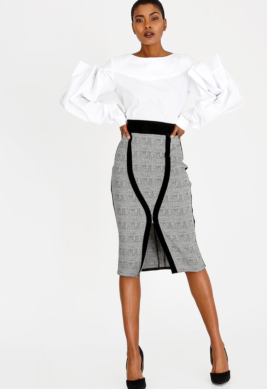 DAVID by David Tlale - Checked Pencil Skirt Black and White