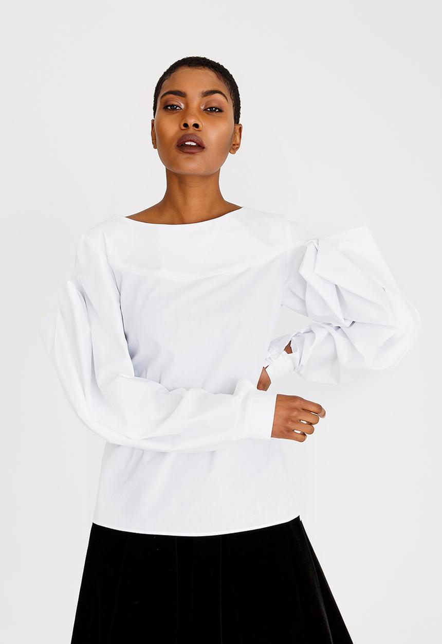 DAVID by David Tlale - Off-shore Double Grid Blouse White