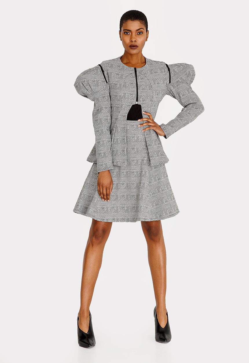 DAVID by David Tlale - Checked Full Flare Skirt Black and White