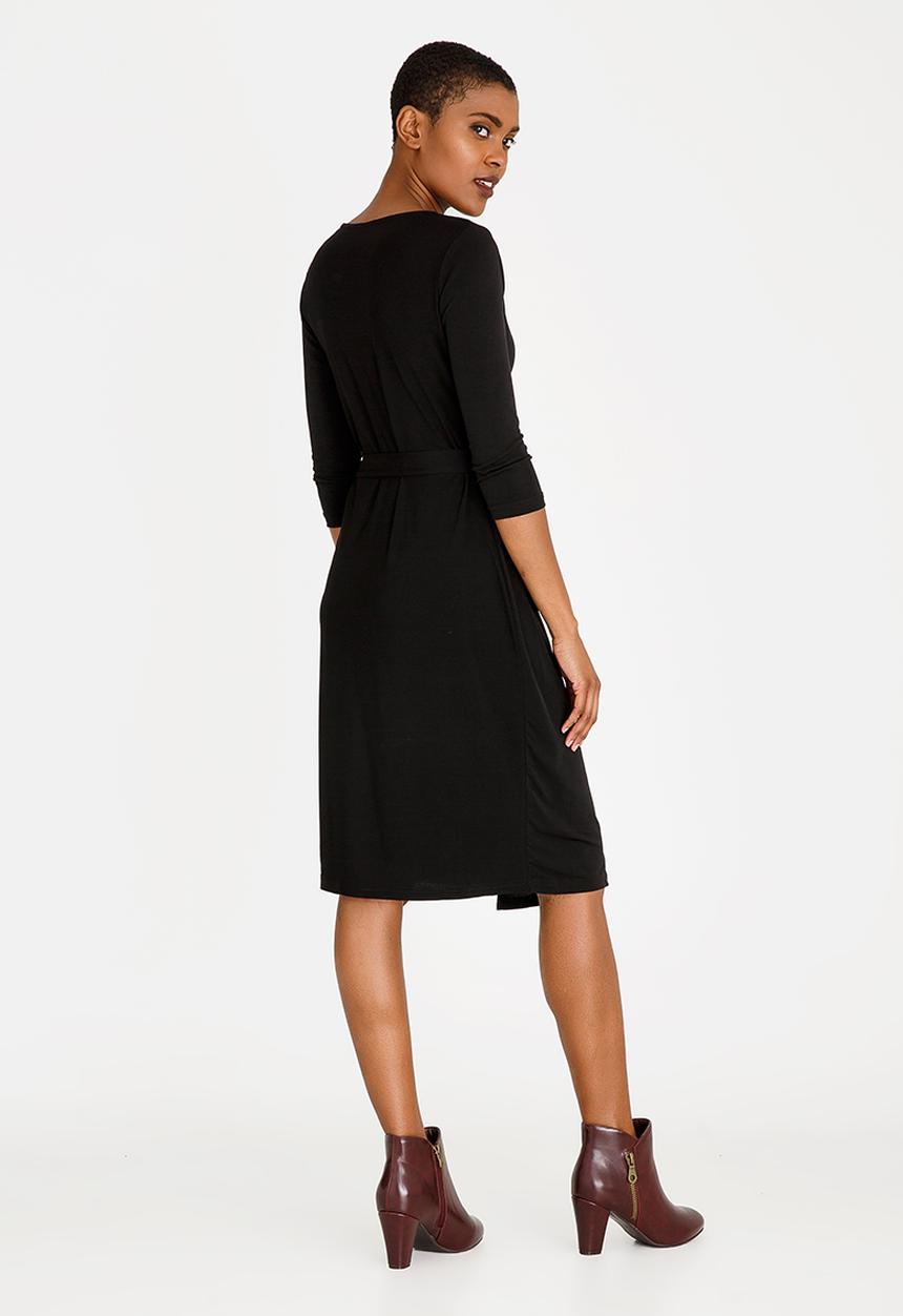 edit - Wrap Over Dress with 3/4 Sleeve Black