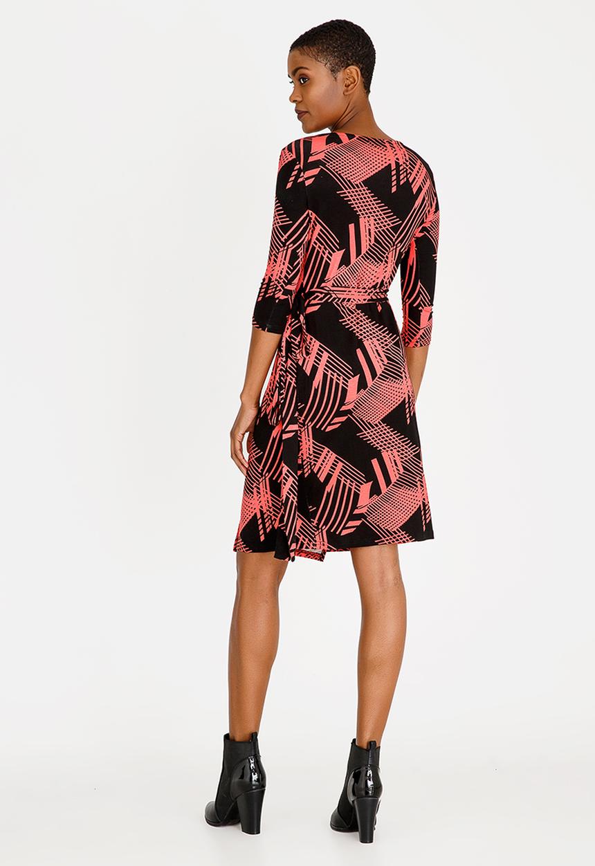 edit - Wrap Over Dress with 3/4 Sleeve Multi-colour