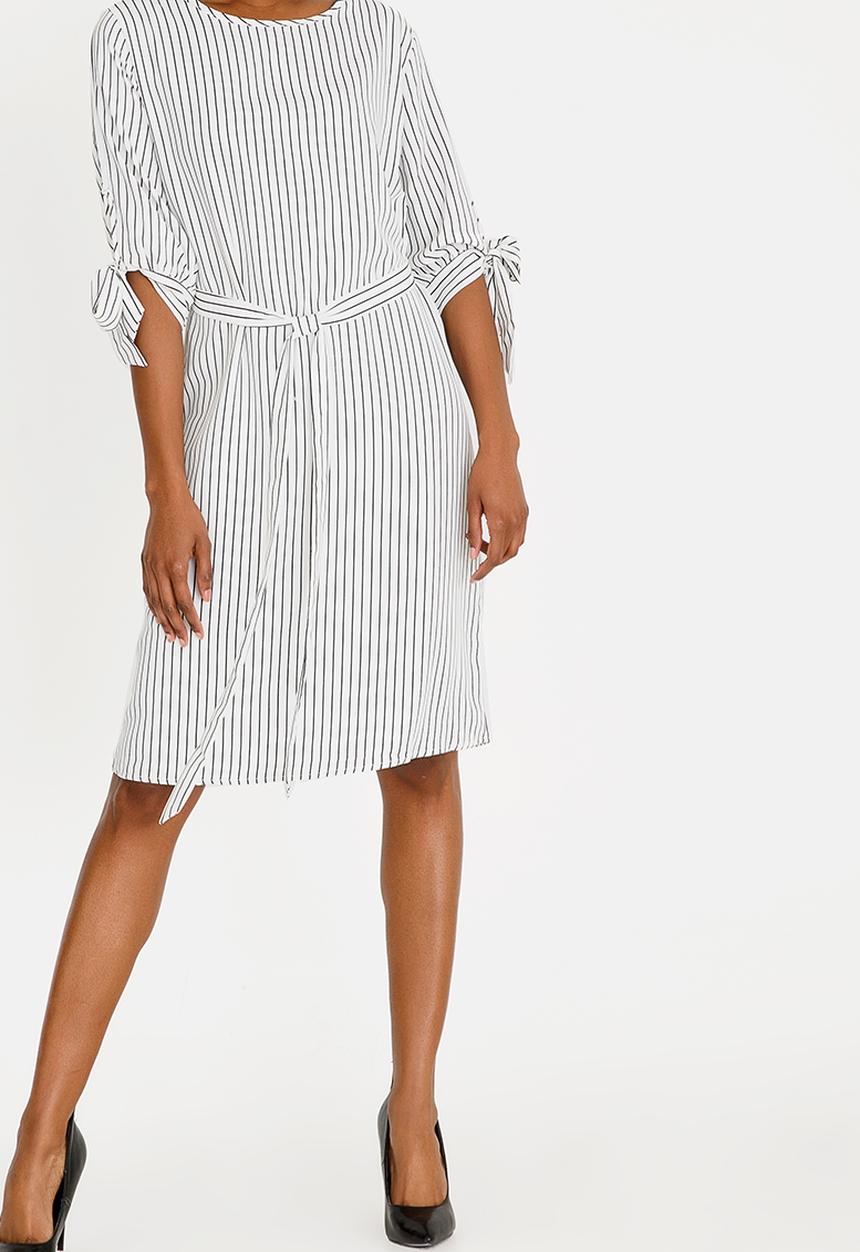 edit - Tie Sleeve Shift Dress Black and White