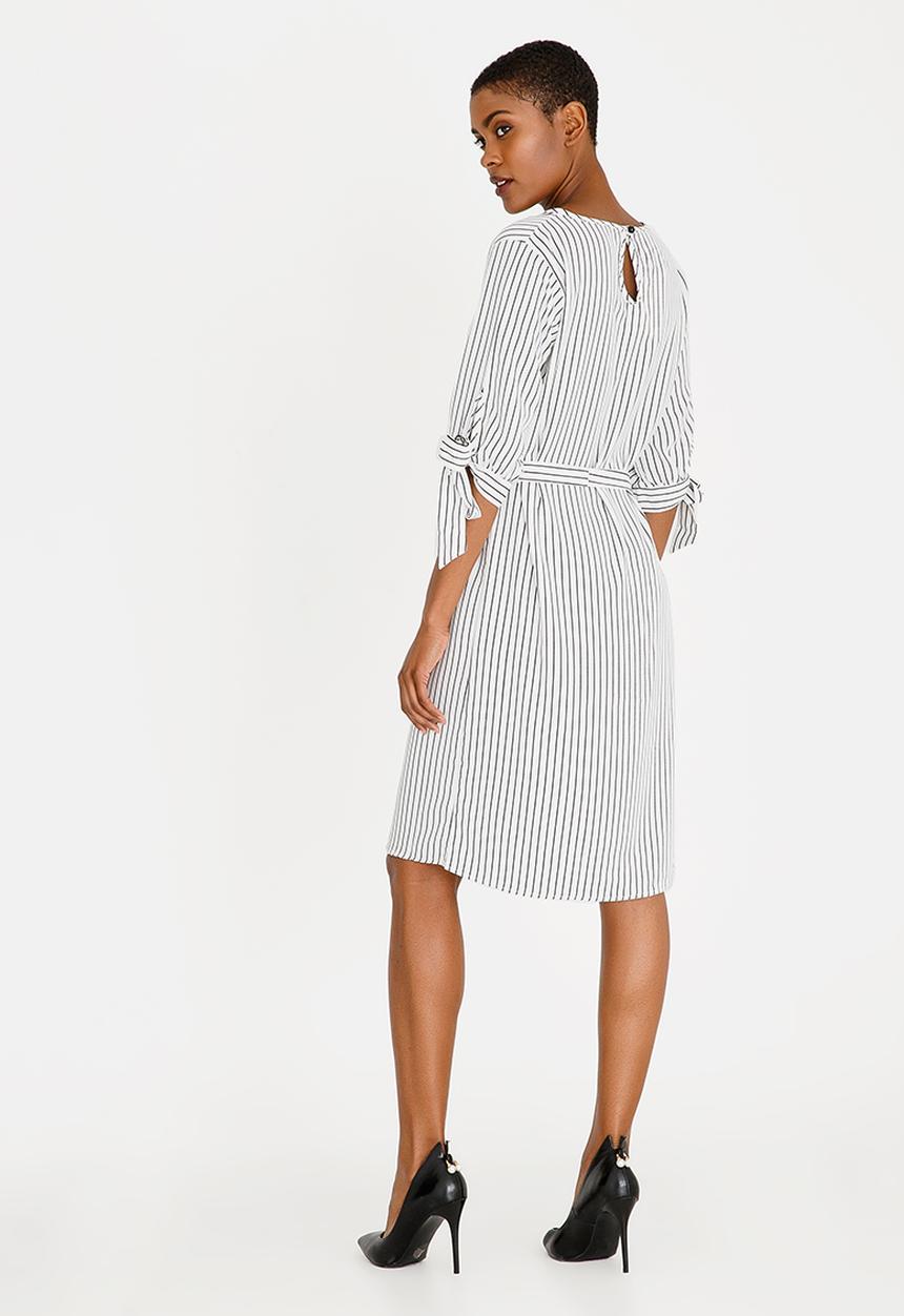 edit - Tie Sleeve Shift Dress Black and White