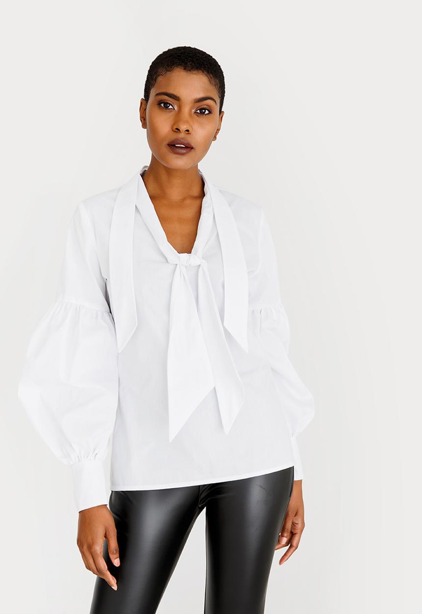 DAVID by David Tlale - Zoe Front Tie Blouse White