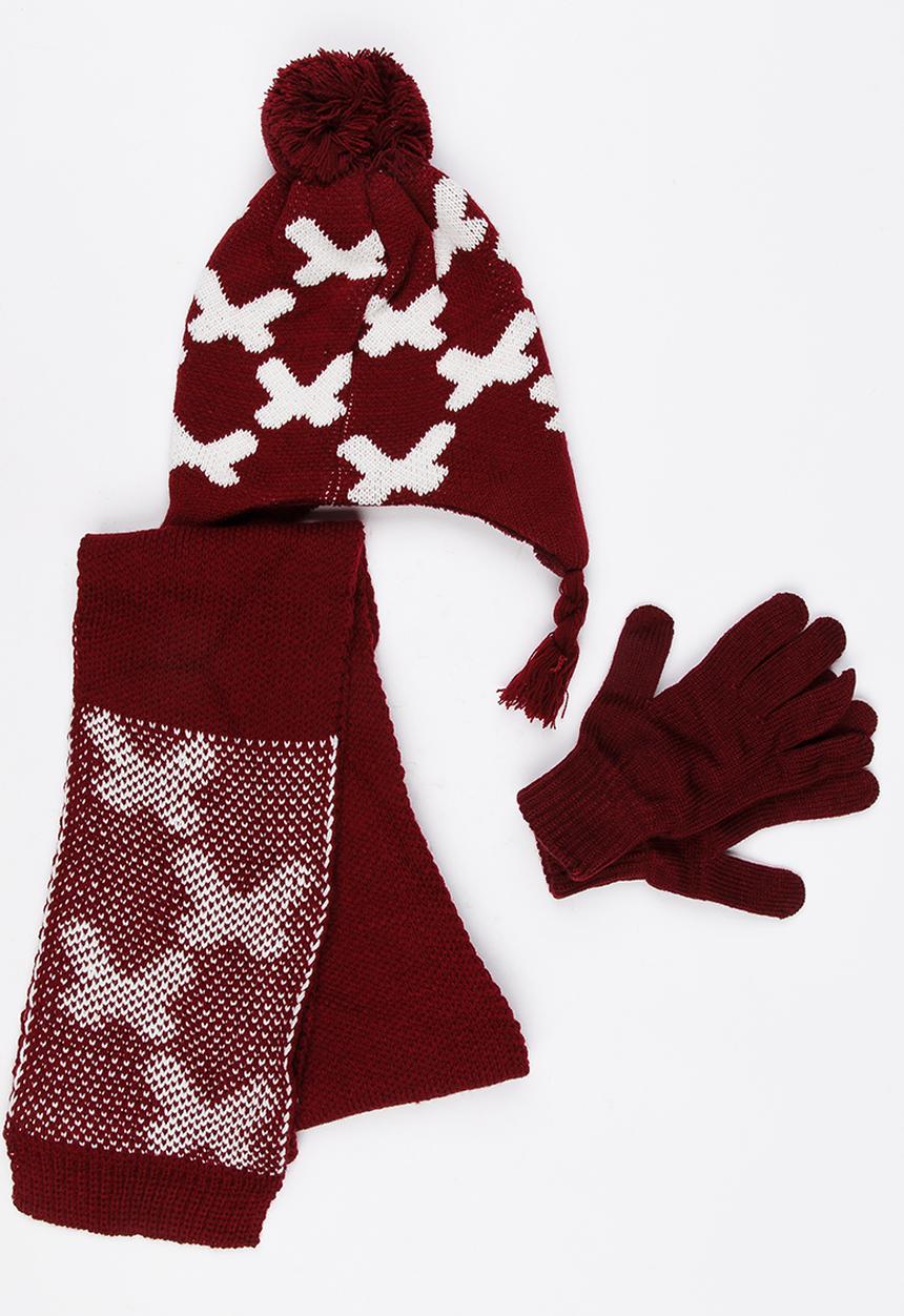 Soobe - Scarf, Beanie and Gloves Sets Maroon