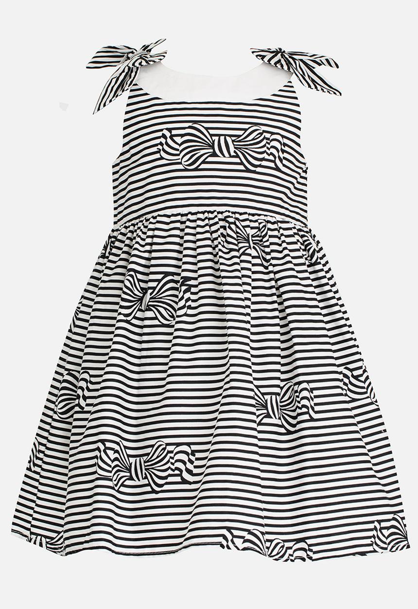 Pop Candy - Bow Printed Stripe Dress Black