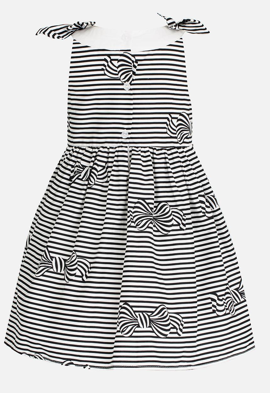 Pop Candy - Bow Printed Stripe Dress Black