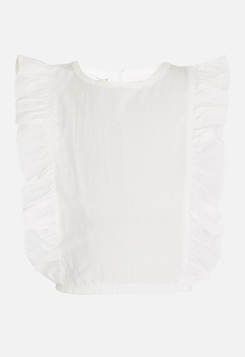 Pop Candy - Sleeveless Frill  Tee White