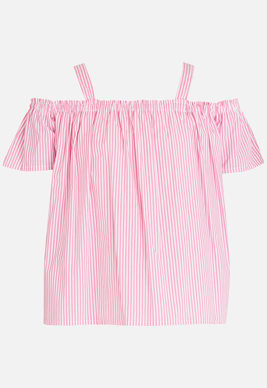 Pop Candy - Stripe Print Off Shoulder Top Pale Pink