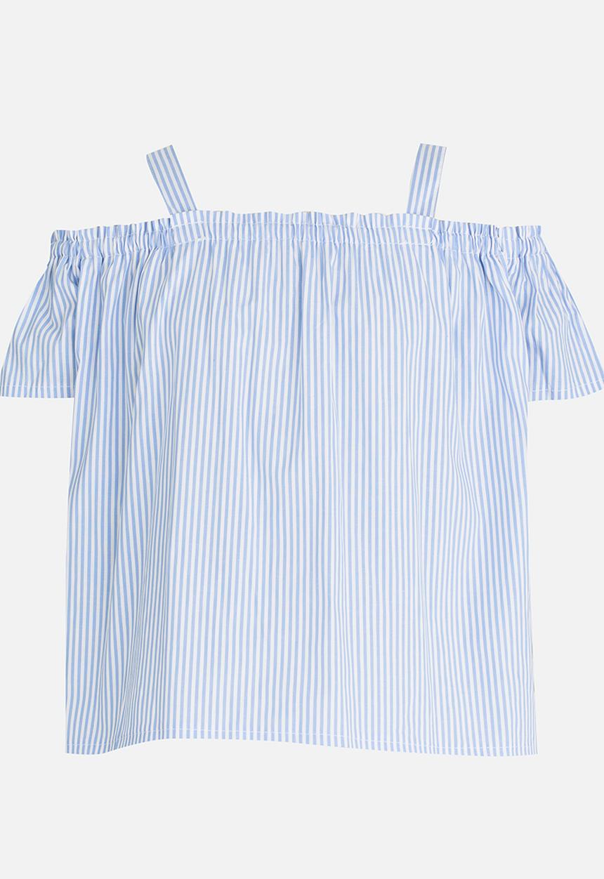 Pop Candy - Stripe Print Off Shoulder Top Blue