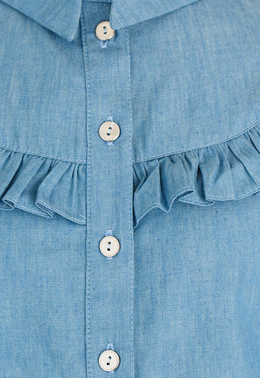 Rebel Republic - Frill Shirt Dress Mid Blue