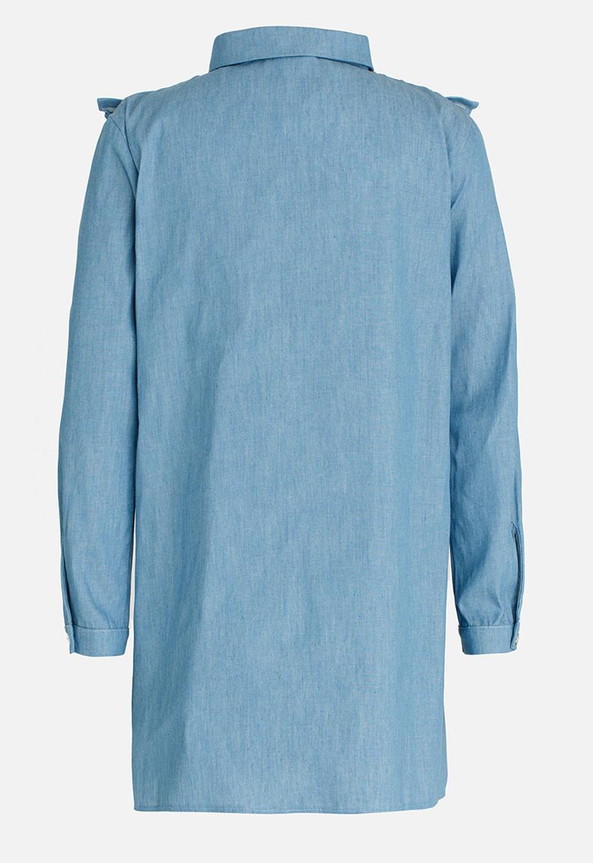 Rebel Republic - Frill Shirt Dress Mid Blue