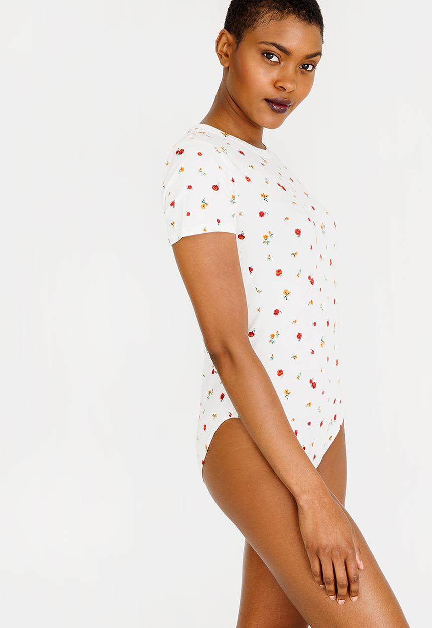 Forever21 - Printed Bodysuit Cream