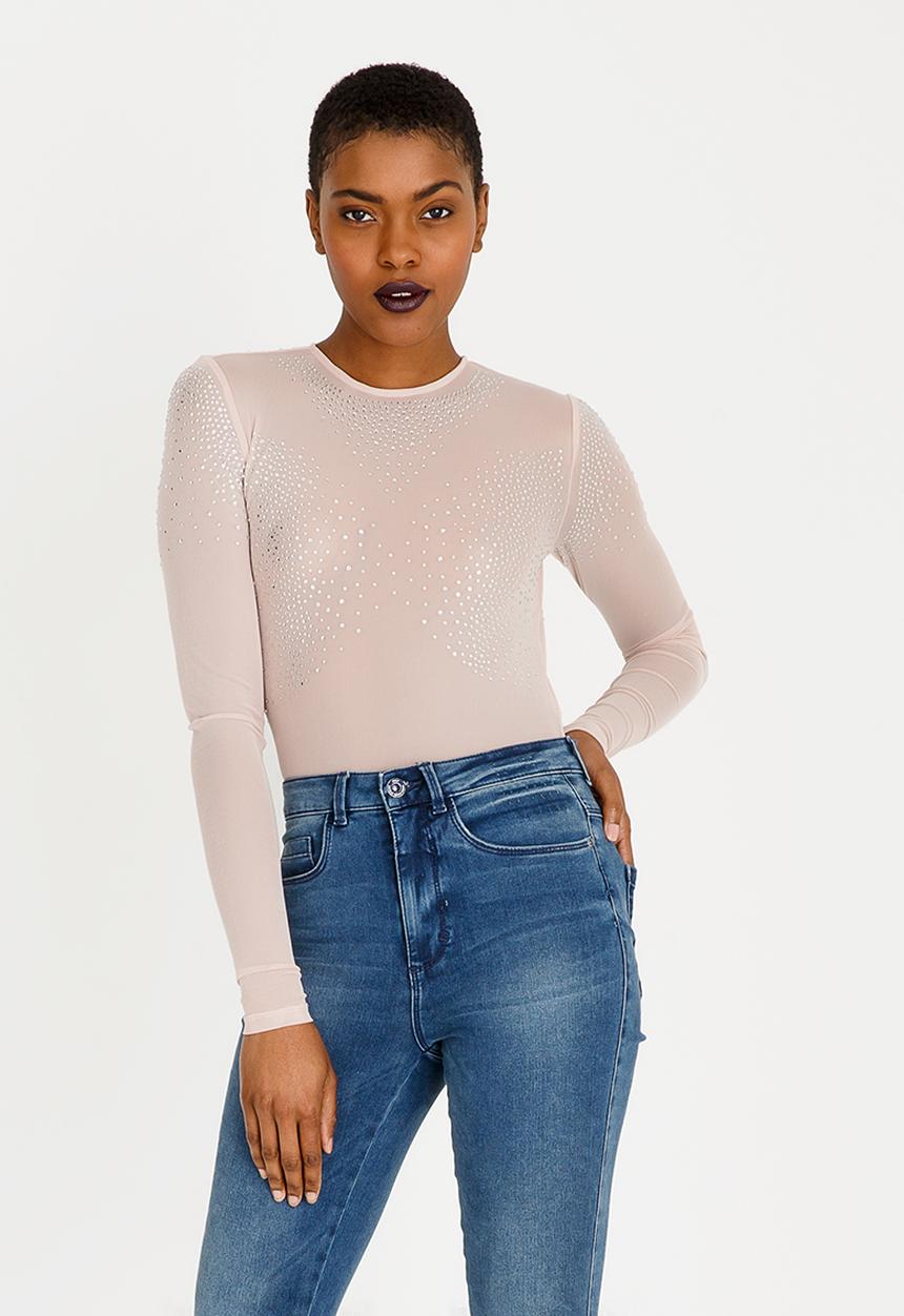 Forever21 - Sheer Top With Embellishment Nude