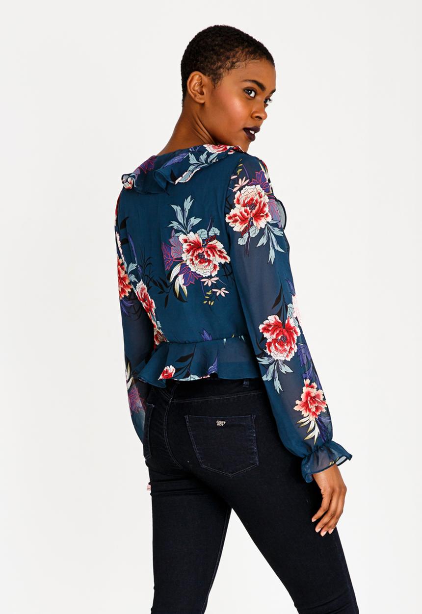 Forever21 - Printed Wrap Blouse Navy
