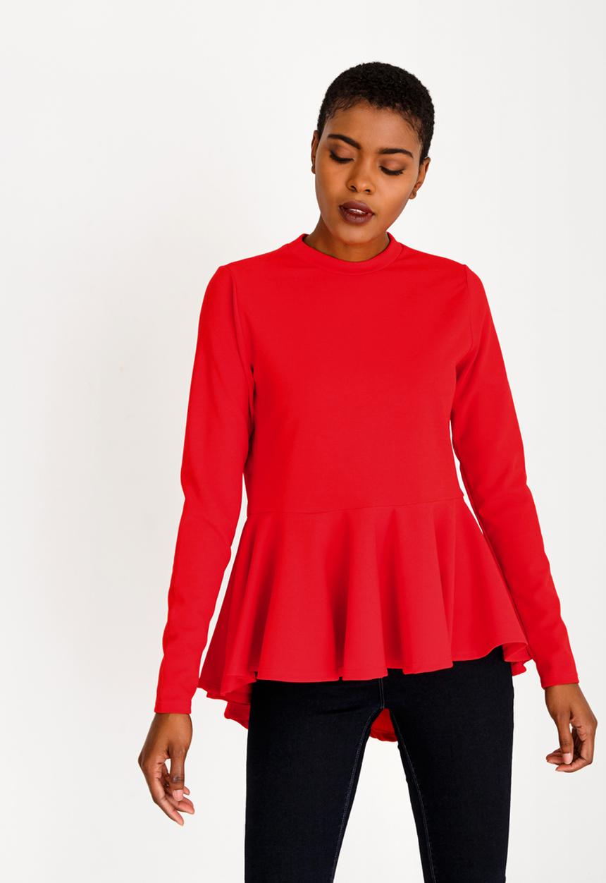 c(inch) - Peplum T-shirt Red
