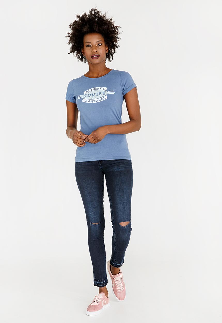 SOVIET - Cara Crew Neck T-Shirt Mid Blue