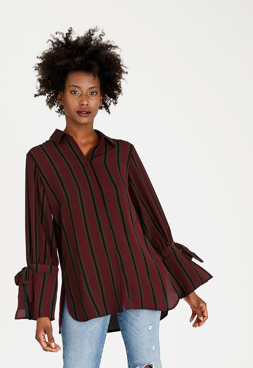 STYLE REPUBLIC - Tie Sleeve Shirt Burgundy