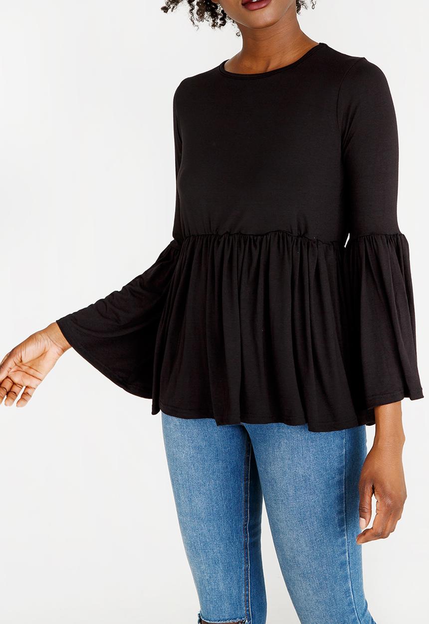 c(inch) - Volume Peplum Top Black