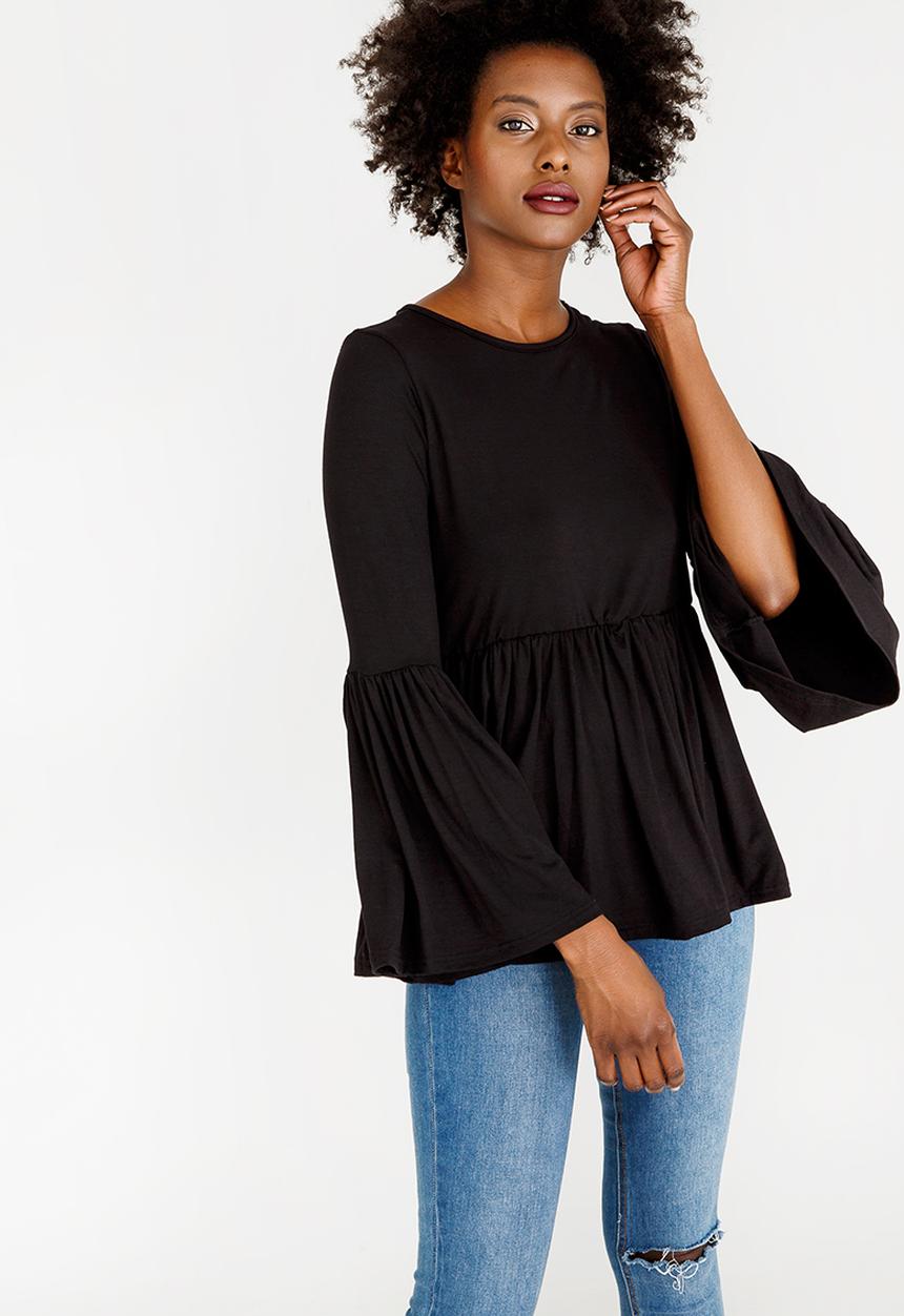 c(inch) - Volume Peplum Top Black