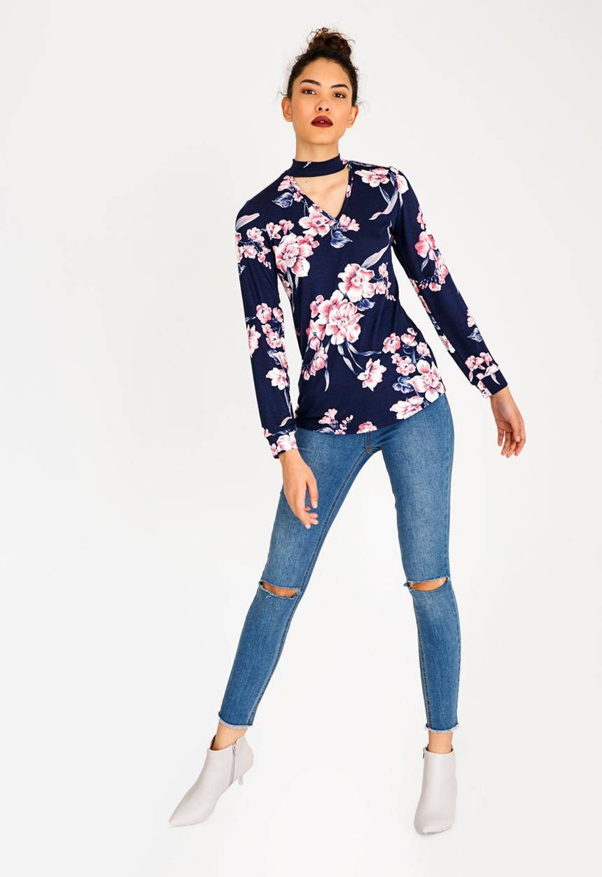 Kate Jordan - Choker Neckline Tee Navy