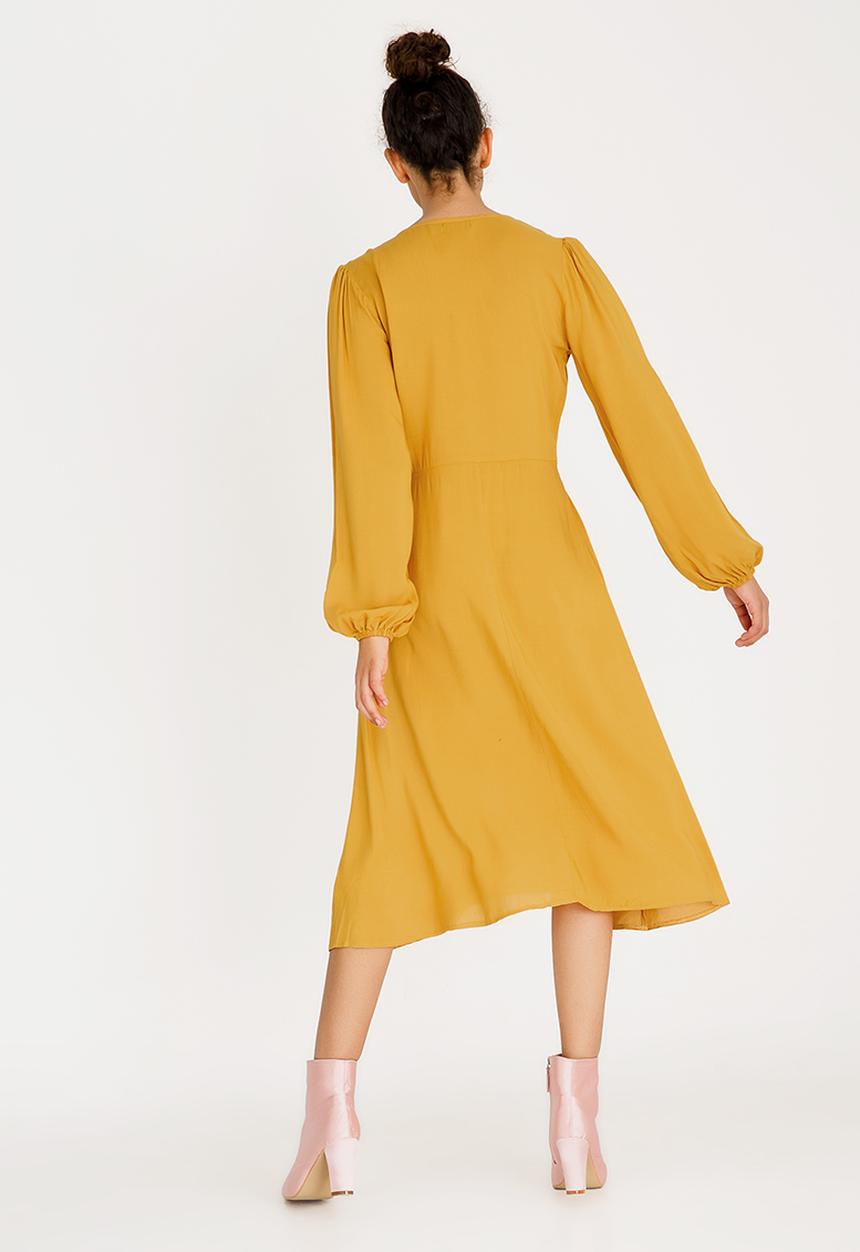 STYLE REPUBLIC - Volume Sleeve Mock Wrap Dress Yellow
