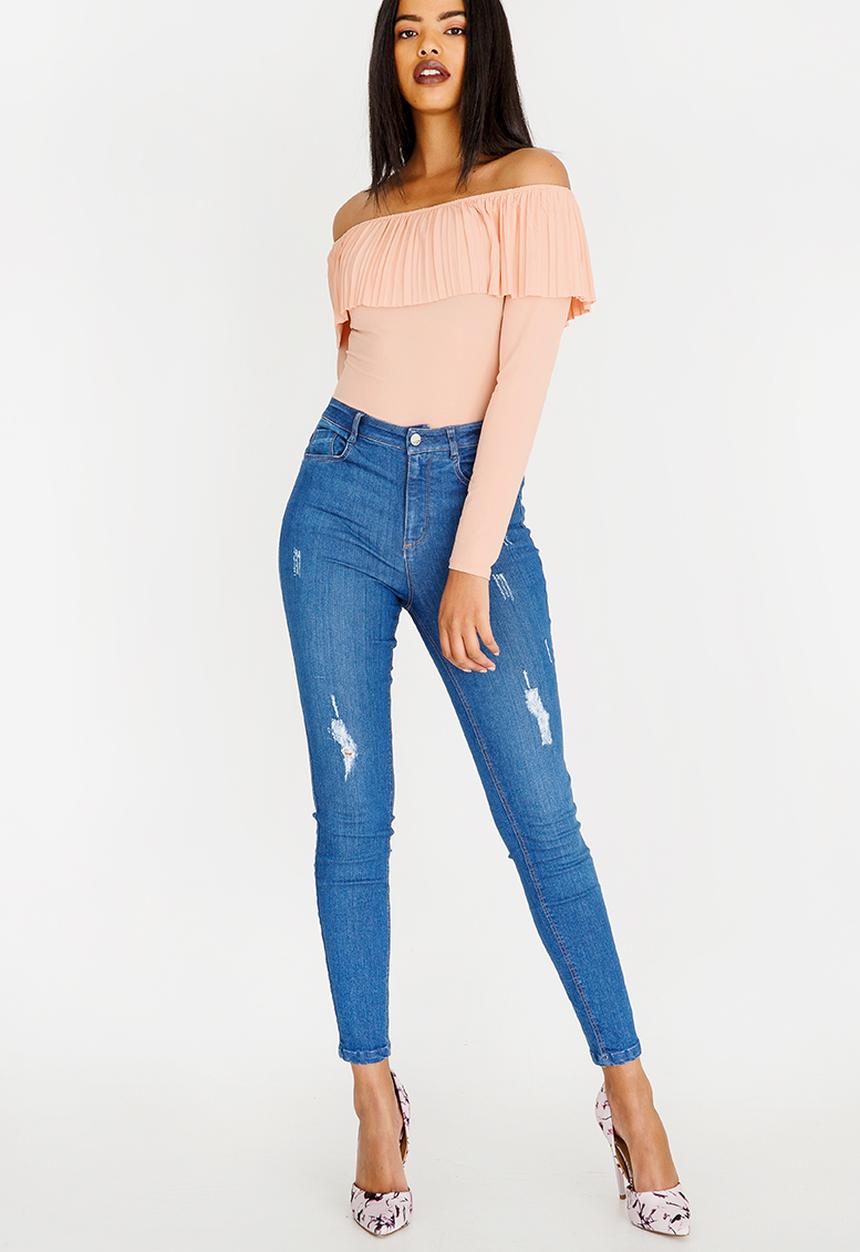 GUESS - Guess Pleated Ruffle Detail Top Peach
