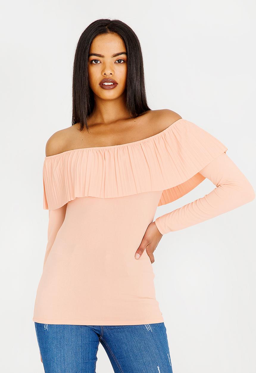 GUESS - Guess Pleated Ruffle Detail Top Peach