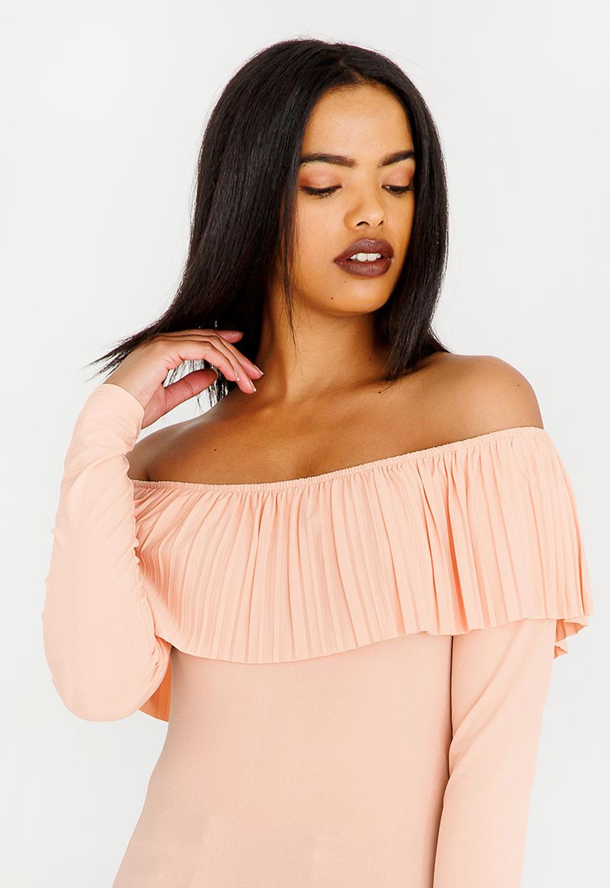 GUESS - Guess Pleated Ruffle Detail Top Peach