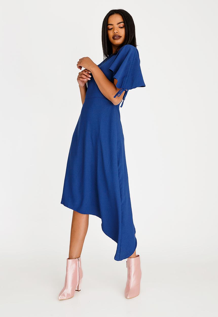 Revenge - Asymmetric Dress with Tie Sleeve Navy