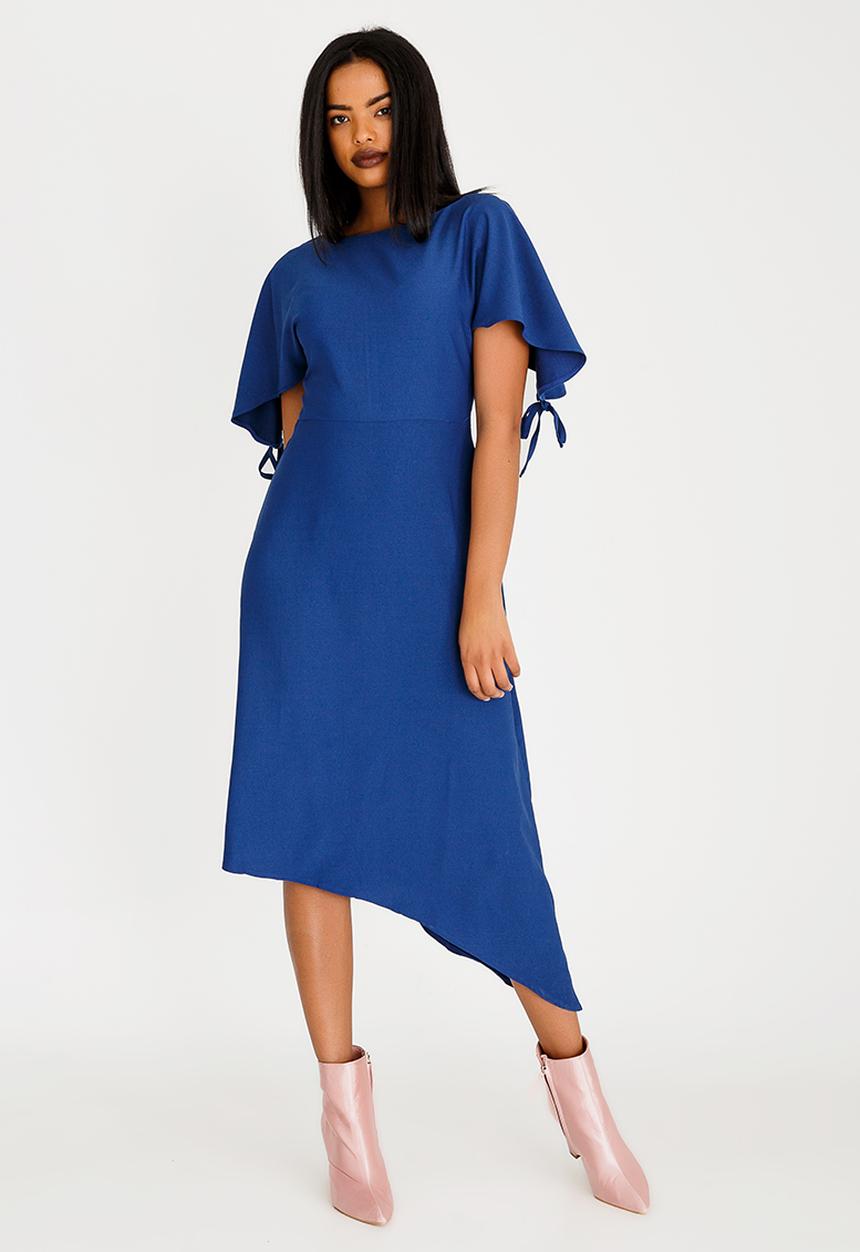 Revenge - Asymmetric Dress with Tie Sleeve Navy