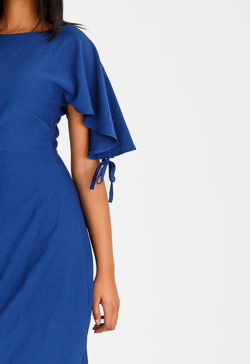 Revenge - Asymmetric Dress with Tie Sleeve Navy