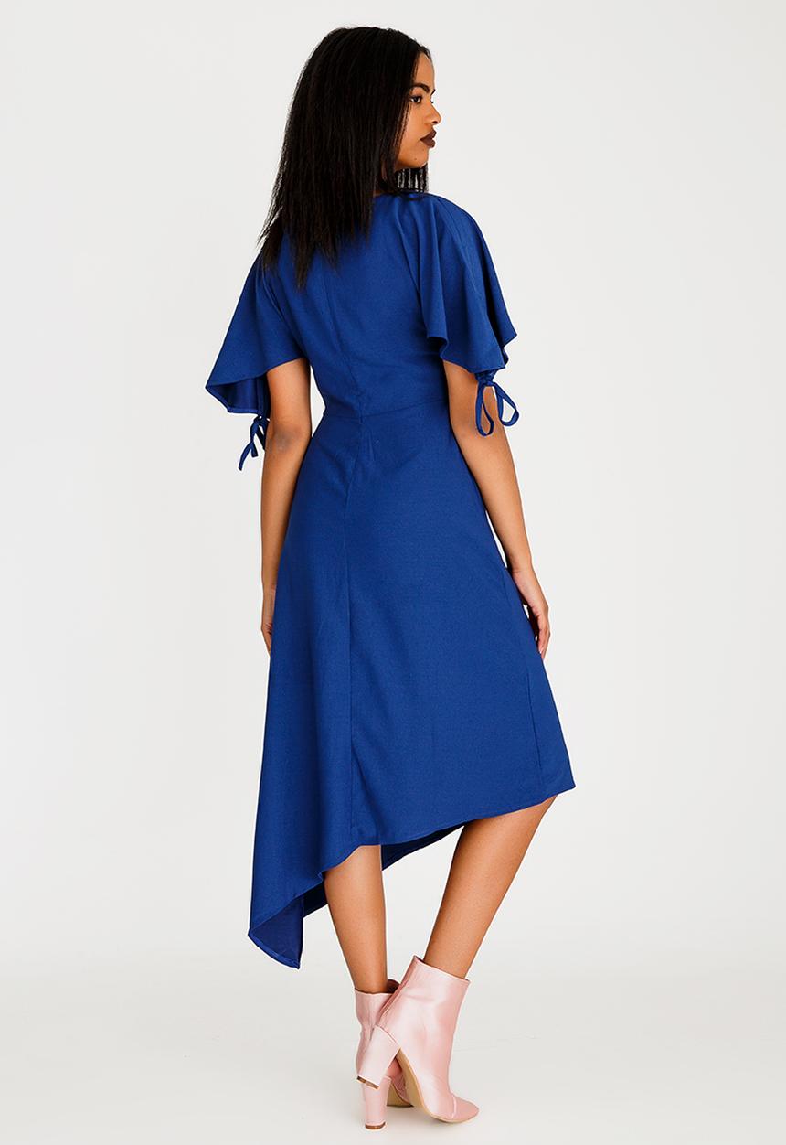 Revenge - Asymmetric Dress with Tie Sleeve Navy