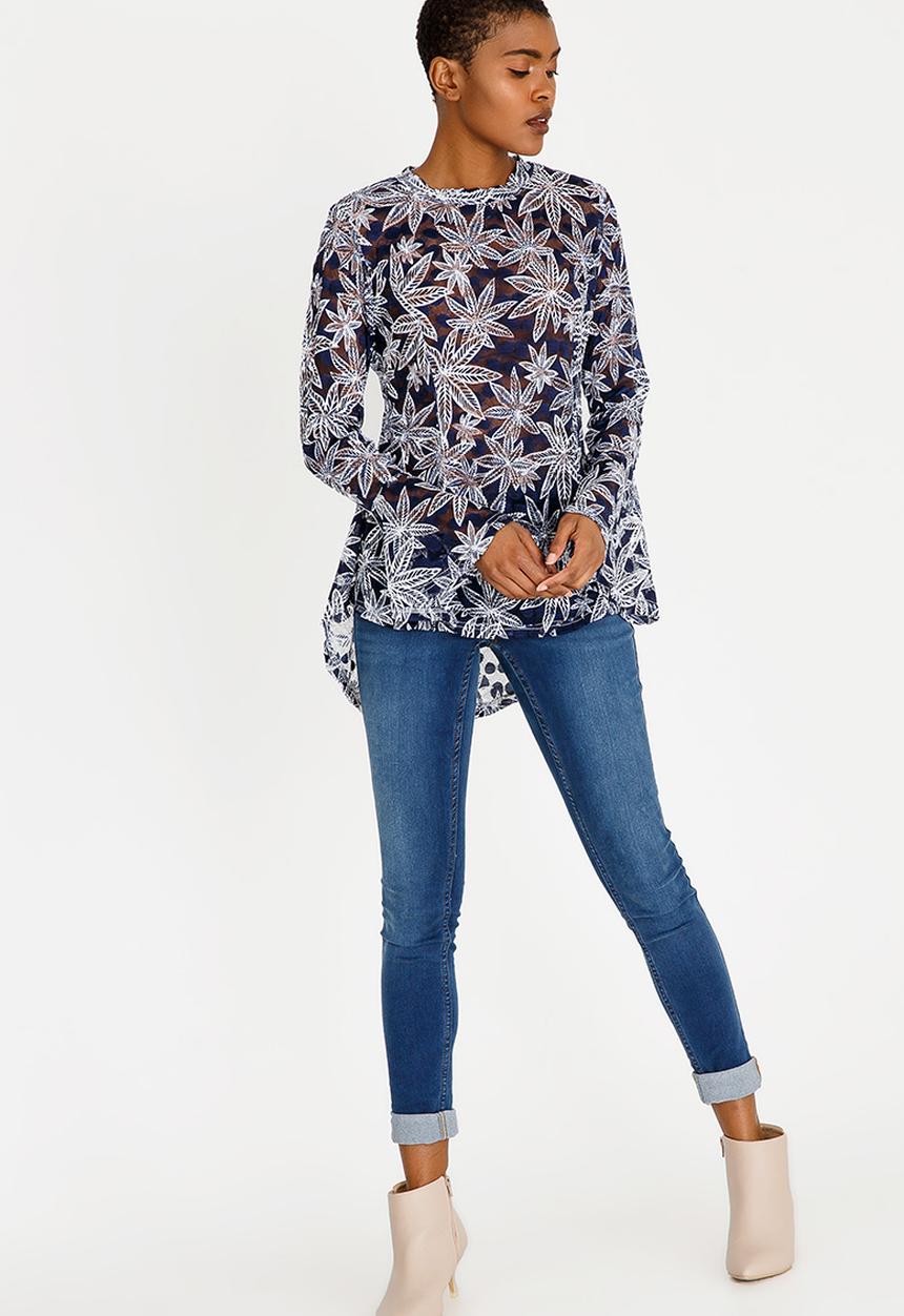 Revenge - Flare Sleeve Highneck Blouse Blue