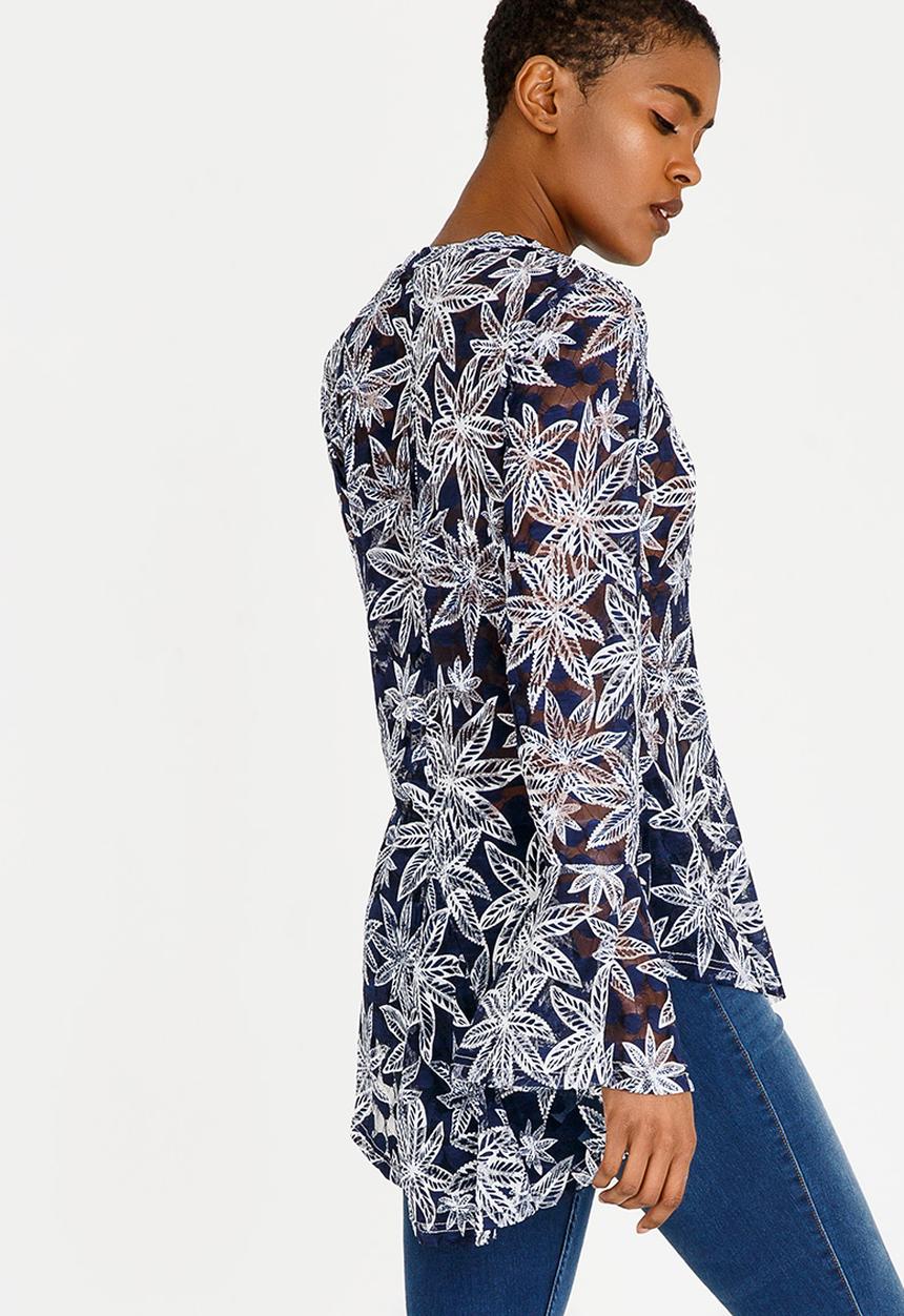 Revenge - Flare Sleeve Highneck Blouse Blue