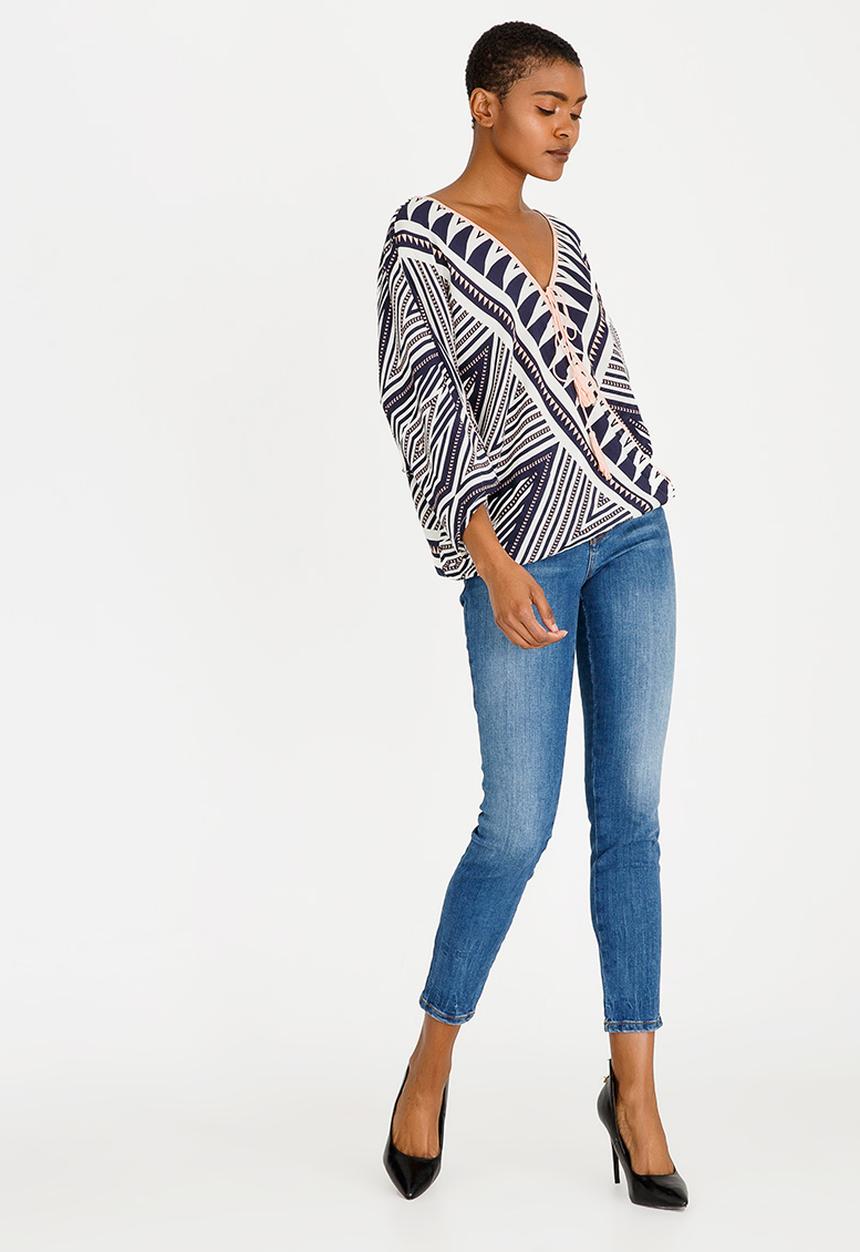 Revenge - Tribal V-neck Top Navy & White