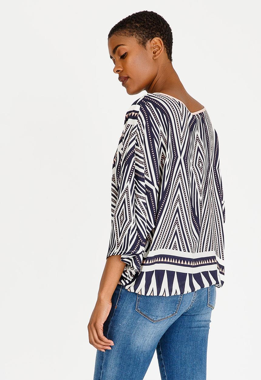 Revenge - Tribal V-neck Top Navy & White