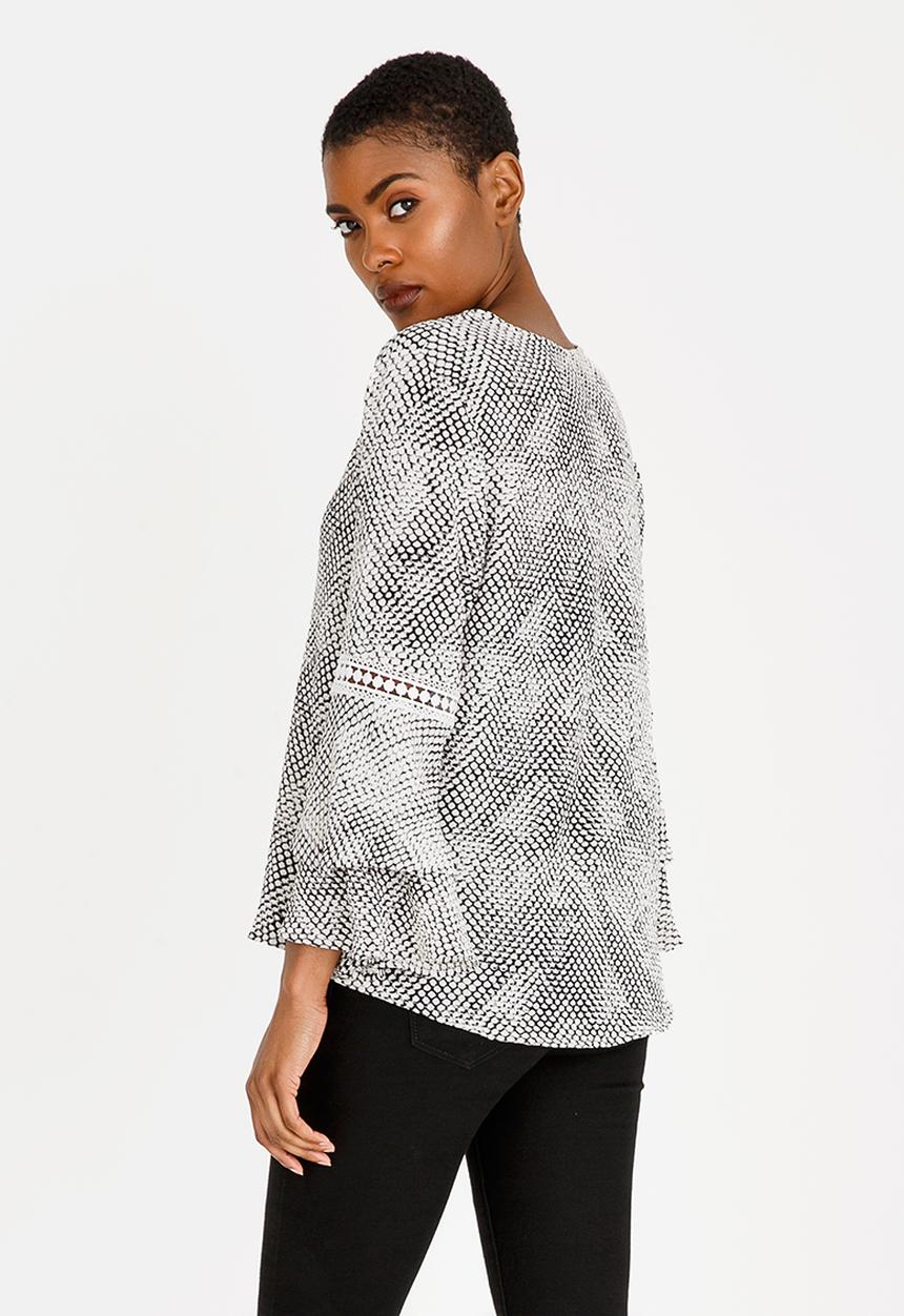 Revenge - Layered Sleeve Blouse with Crochet Inset Black and White