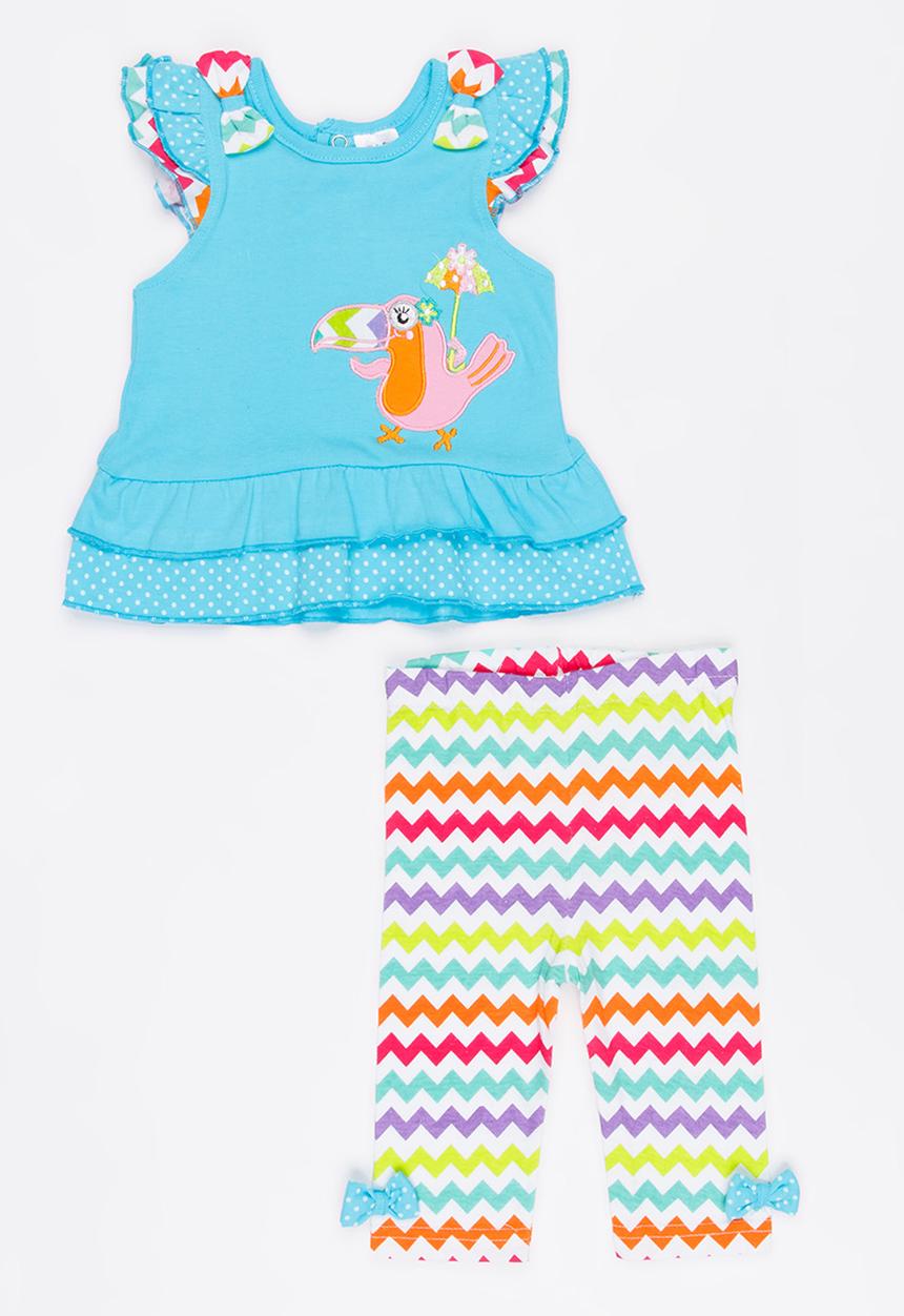 Twin Clothing - Short Sleeve Parrot Two Piece Set Multi-colour