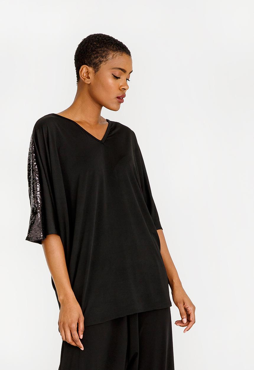 RUFF TUNG - Asanda Sequins Trim Top Black