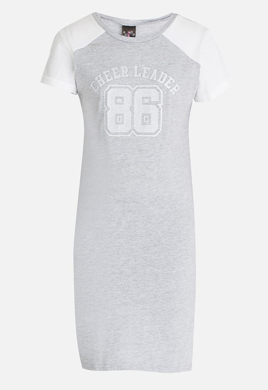 Twin Clothing - Cheerleader Printed Short Sleeve Dress Grey