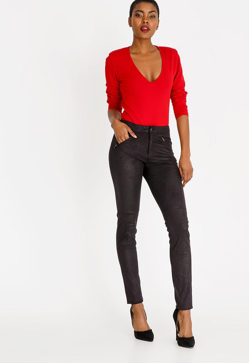 c(inch) - Suede Like Zip Detail Pants Black